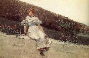 Winslow Homer A woman sitting on a park wall oil